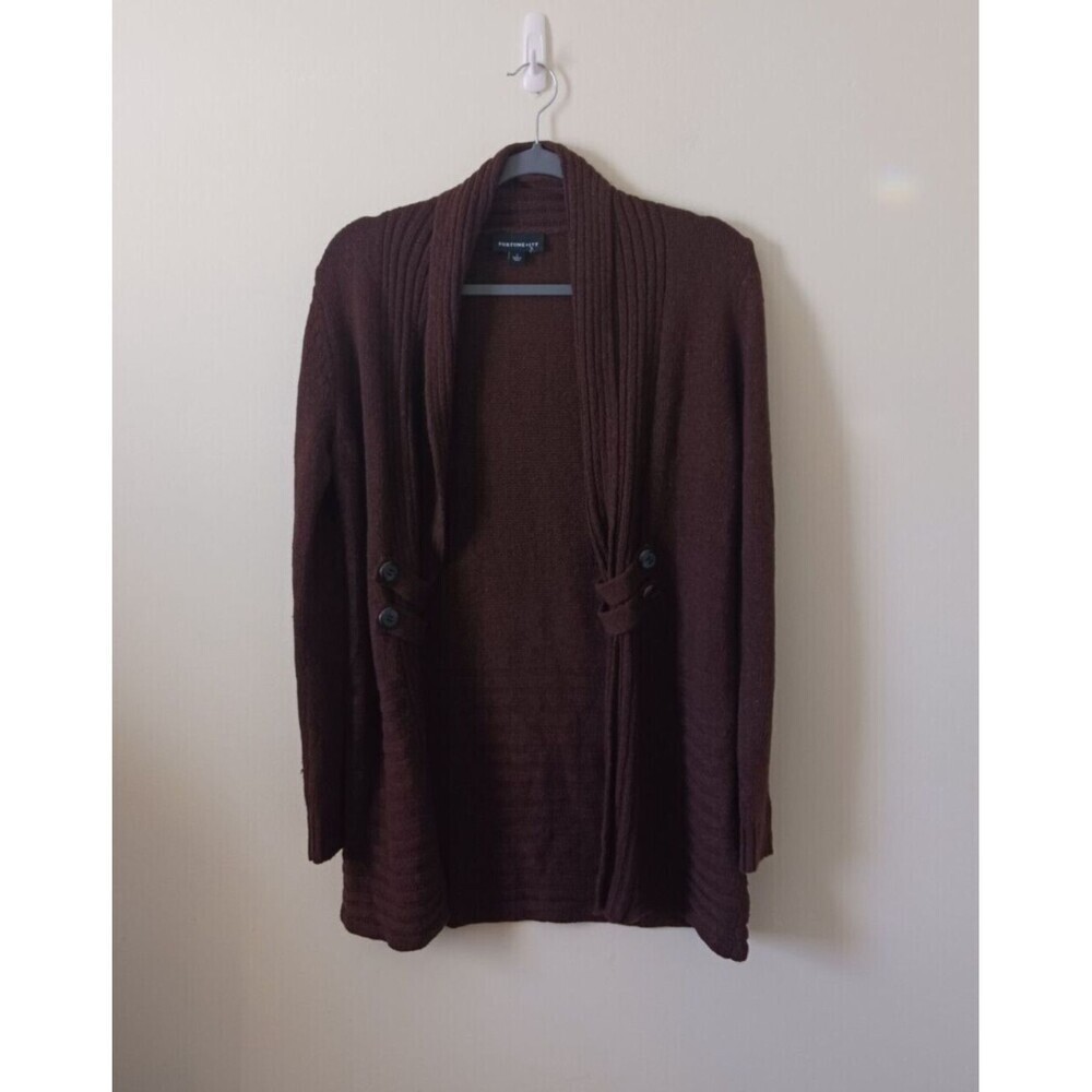 Fortune+Ivy Cardigan Sweater Womens S Brown Knit Button Front Long Sleeve